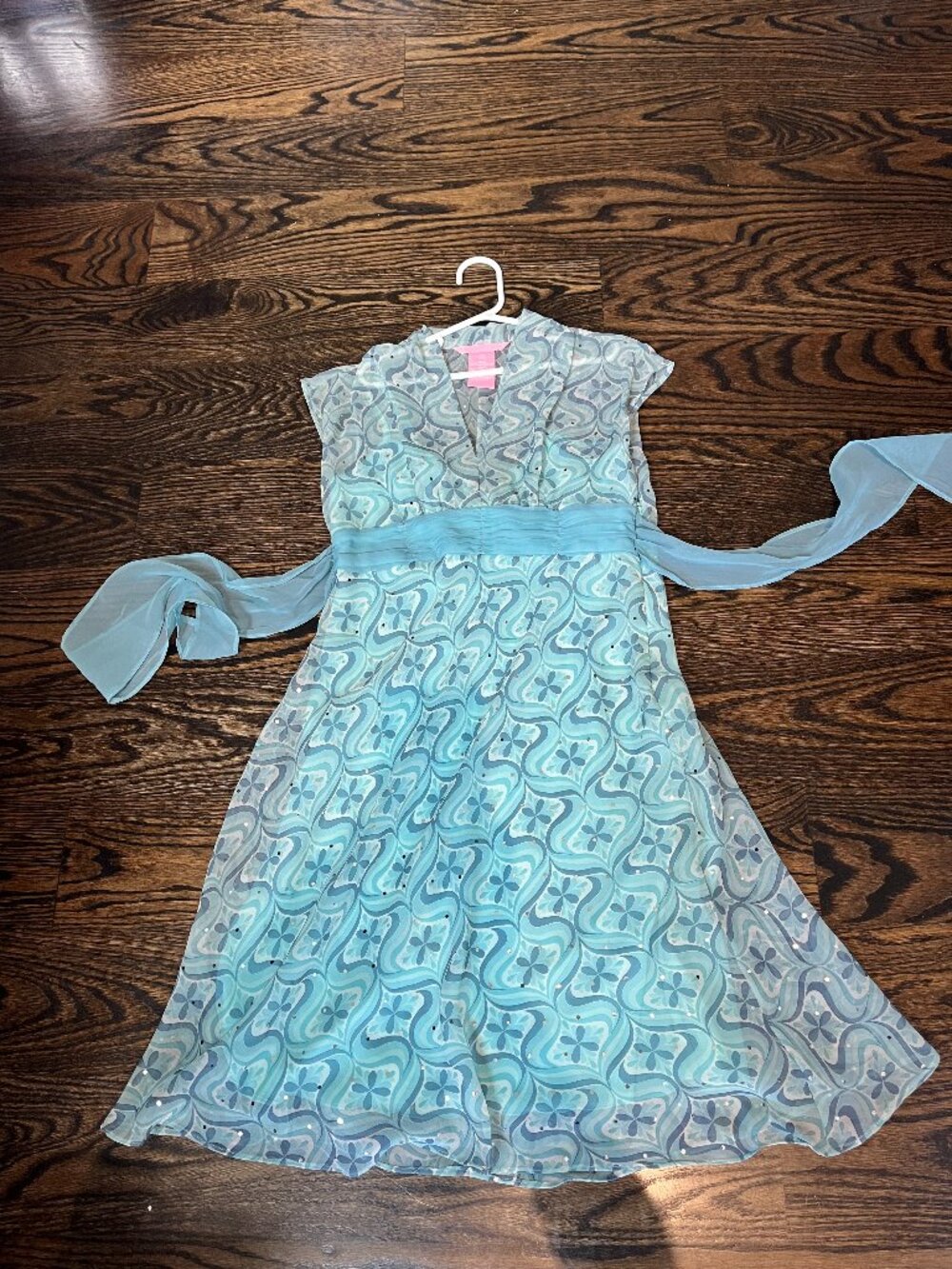HYPE Girls light blue dress with swirl print & sequins - Size 12